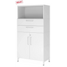 Weißer Aktenschrank FlexWall mit zwei Schubladen, zwei Türen und offenem Fach auf Sockelgestell von hjh OFFICE PRO