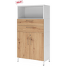 Aktenschrank FlexWall in Weiß und Asteiche mit zwei Schubladen, zwei Türen und weißem Sockelgestell von hjh OFFICE PRO
