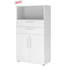 Weißer Aktenschrank FlexWall mit offenem Fach, zwei Schubladen und einem Schrankteil von hjh OFFICE PRO