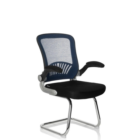 Freischwinger FLYER PRO V mit blauem Netzrücken, schwarzem Sitz und Armlehnen von hjh OFFICE