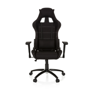 Schwarzer Gamingstuhl GAME FORCE mit Stoffbezug, weißen Ziernähten und Armlehnen von hjh OFFICE