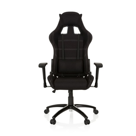 Schwarzer Gamingstuhl GAME FORCE mit Stoffbezug, weißen Ziernähten und Armlehnen von hjh OFFICE