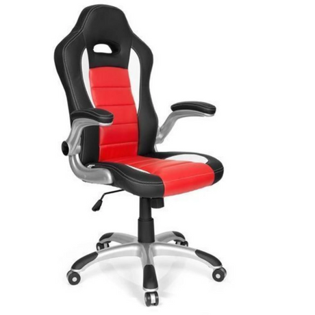 Gamingstuhl GAME SPORT in Schwarz und Rot mit silbernen Armlehnen und Rollenfuß von hjh OFFICE