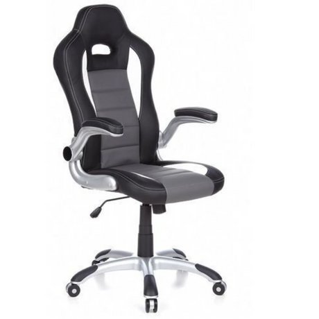 Gaming-Stuhl GAME SPORT in Schwarz, Grau und Weiß mit Schalensitz und silbernem Fußkreuz von hjh OFFICE