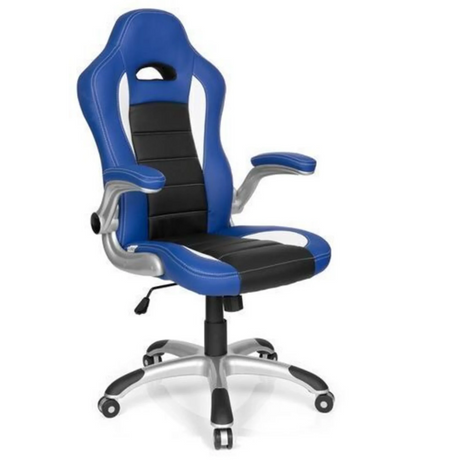 Gaming-Stuhl GAME SPORT in Blau und Schwarz mit silberfarbenem Fußkreuz von hjh OFFICE