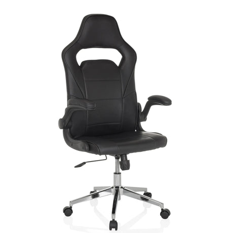 Schwarzer Gamingstuhl GAME SPORT PRO mit Kunstlederbezug und verchromtem Fußkreuz von MyBuero