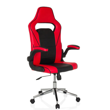 Gamingstuhl GAME SPORT PRO in Rot und Schwarz mit Armlehnen und Fußkreuz aus Chrom von MyBuero