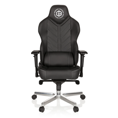 Schwarzer Gamingstuhl GAMEBREAKER COLOSSUS mit Kunstlederbezug und poliertem Sternfuß von hjh OFFICE
