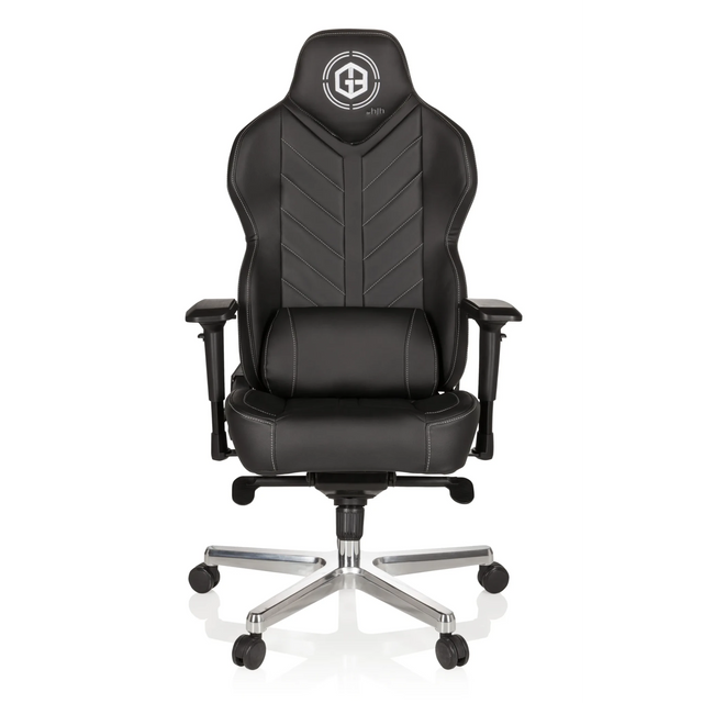 Schwarzer Gamingstuhl GAMEBREAKER COLOSSUS mit Kunstlederbezug und poliertem Sternfuß von hjh OFFICE