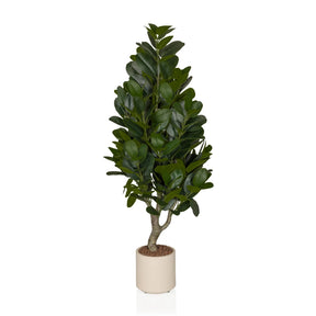 Kunstpflanze Garcinia mit grünen Blättern in einem cremefarbenen Übertopf von hjh OFFICE