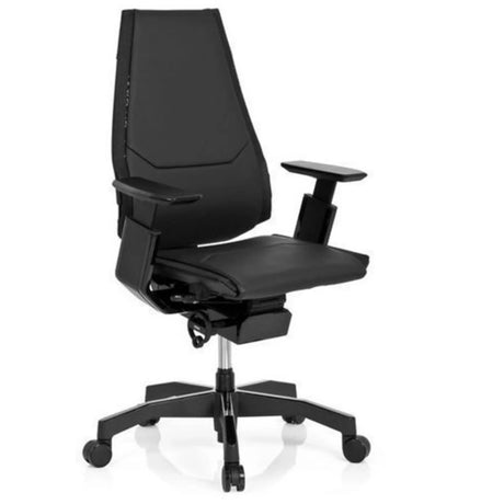 High-End-Bürostuhl GENIDIA BLACK aus schwarzem Leder mit Armlehnen und Rollen von hjh OFFICE