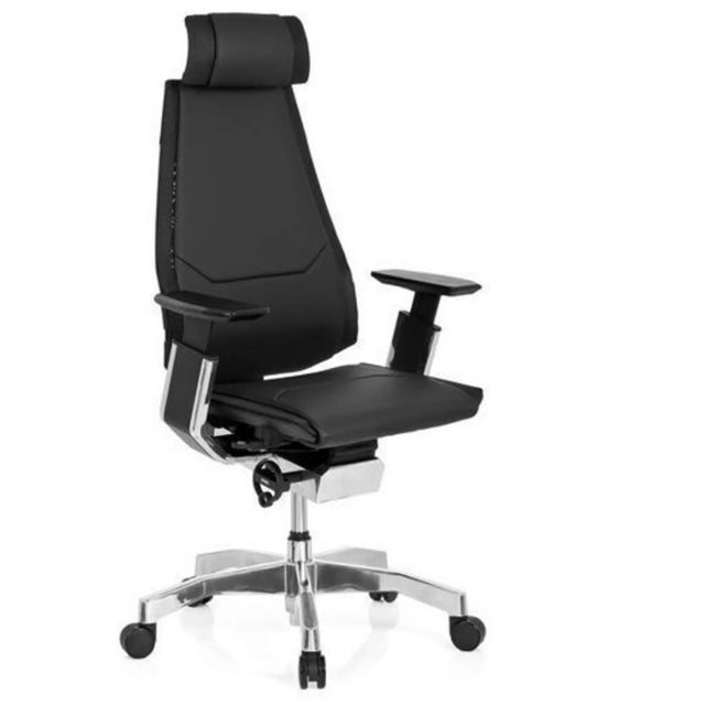 High-End-Bürostuhl GENIDIA PRO mit schwarzem Lederbezug und verchromtem Fußkreuz von hjh OFFICE