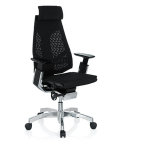 High-End-Bürostuhl GENIDIA PRO mit schwarzem Netzbezug, Kopfstütze und poliertem Fußkreuz von hjh OFFICE