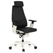 High-End-Bürostuhl GENIDIA PRO WHITE mit schwarzem Lederbezug und weißem Gestell von hjh OFFICE