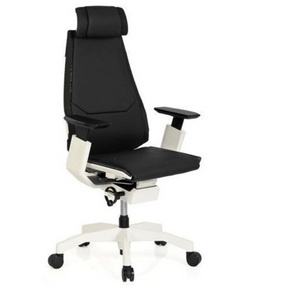 High-End-Bürostuhl GENIDIA PRO WHITE mit schwarzem Lederbezug und weißem Gestell von hjh OFFICE