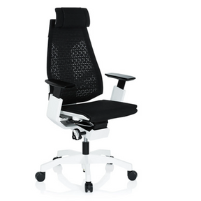 High-End-Bürostuhl GENIDIA PRO WHITE mit schwarzem Netzbezug und weißem Gestell von hjh OFFICE