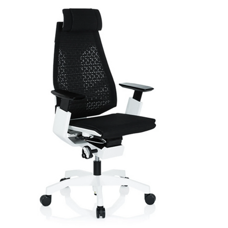 High-End-Bürostuhl GENIDIA PRO WHITE mit schwarzem Netzbezug und weißem Gestell von hjh OFFICE