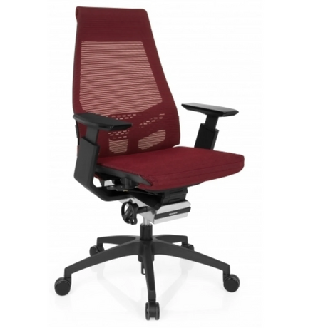 Profi-Bürostuhl GENIDIA SMART BLACK mit rot-schwarzem Netzbezug und schwarzen Armlehnen von hjh OFFICE