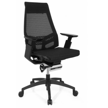 Profi-Bürostuhl GENIDIA SMART BLACK mit schwarzem Netzbezug und Armlehnen von hjh OFFICE