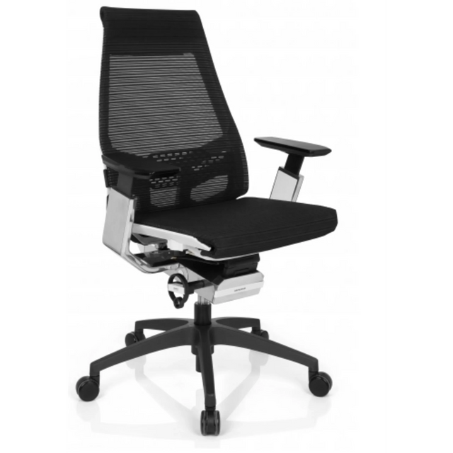 Profi-Bürostuhl GENIDIA SMART WHITE CM mit schwarzem Netzbezug und Chrom-Details von hjh OFFICE