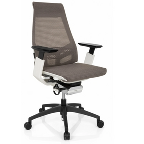 Profi-Bürostuhl GENIDIA SMART WHITE mit grauem Netzbezug, weißen Armschalen und schwarzem Fußkreuz von hjh OFFICE