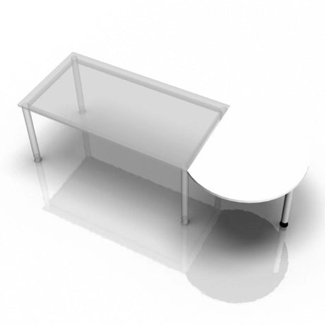Weißer Ansatztisch HA60 / HA80 / HA160 mit einer halbkreisförmigen Ecke auf Metallbeinen von hjh OFFICE PRO