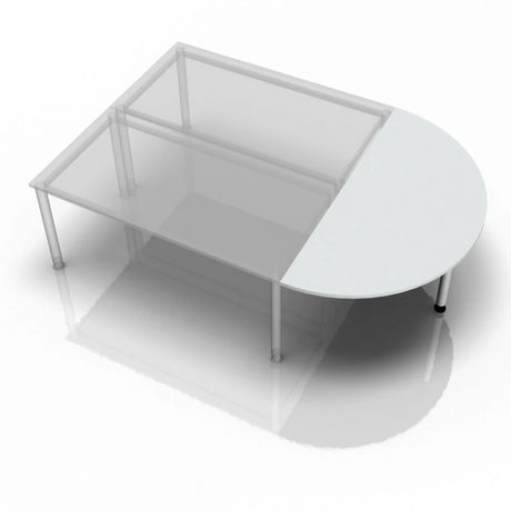 Grauer Ansatztisch HA60 / HA80 / HA160 mit halbkreisförmiger Tischplatte und Metallgestell von hjh OFFICE PRO