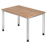 Höhenverstellbarer Schreibtisch HILO 12 S in Nussbaum-Optik mit silbernen Beinen von hjh OFFICE PRO