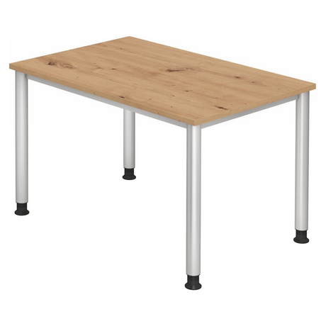 Höhenverstellbarer Schreibtisch HILO 12 S in Asteiche mit silbernen Tischbeinen von hjh OFFICE PRO