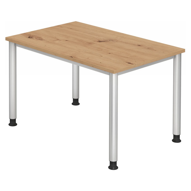 Höhenverstellbarer Schreibtisch HILO 12 S in Asteiche mit silbernen Tischbeinen von hjh OFFICE PRO