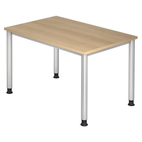 Höhenverstellbarer Schreibtisch HILO 12 S in Eiche-Optik mit silberfarbenen Beinen von hjh OFFICE PRO