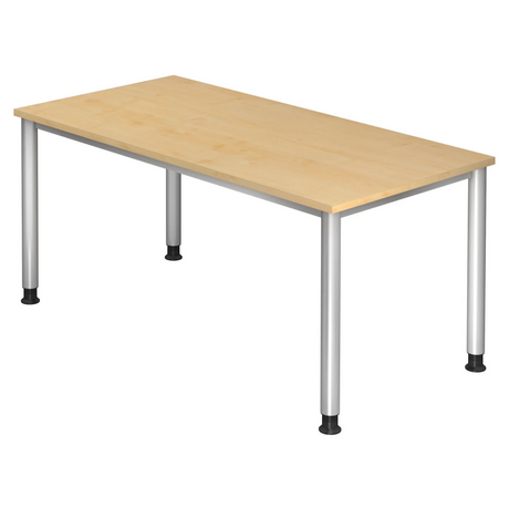 Höhenverstellbarer Schreibtisch HILO 16 S mit Ahornholz-Platte und silbernen Beinen von hjh OFFICE PRO
