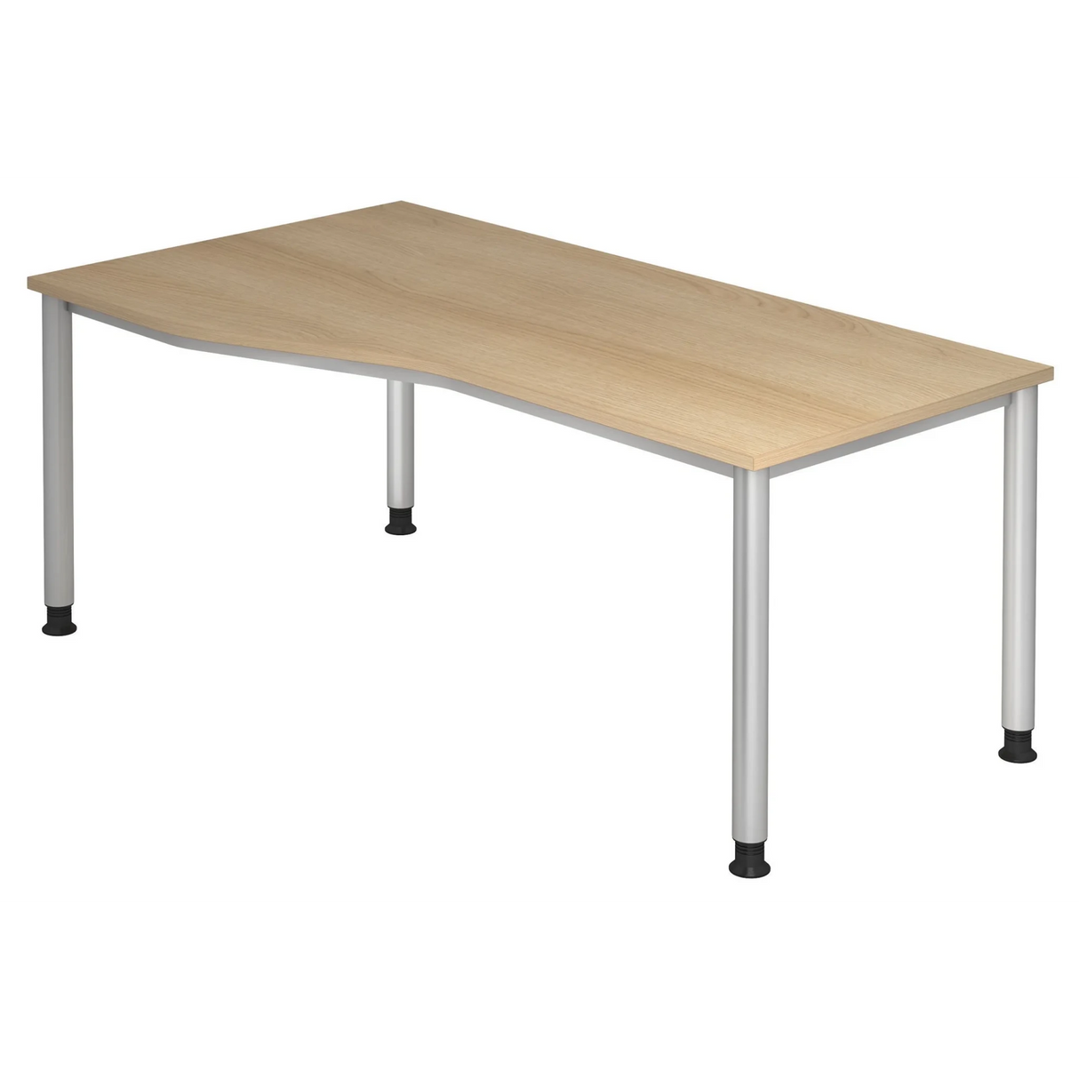Höhenverstellbarer Schreibtisch HILO 18 S in Eiche-Optik mit vier silbernen Metallbeinen von hjh OFFICE PRO