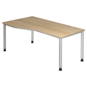 Höhenverstellbarer Schreibtisch HILO 18 S in Eiche-Optik mit vier silbernen Metallbeinen von hjh OFFICE PRO