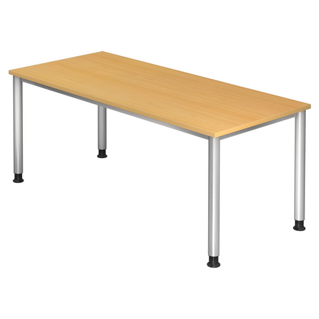 Höhenverstellbarer Schreibtisch HILO 19 S in Buche-Optik mit silbernen Metallbeinen von hjh OFFICE PRO