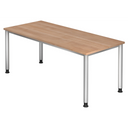 Höhenverstellbarer Schreibtisch HILO 19 S mit Nussbaum-Platte und silbernen Beinen von hjh OFFICE PRO