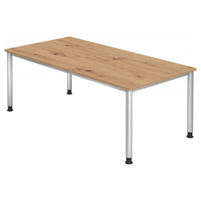 Höhenverstellbarer Schreibtisch HILO 2E S in Asteiche mit silbernen Metallbeinen von hjh OFFICE PRO