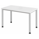 Höhenverstellbarer Schreibtisch HILO 612 S in Weiß und Silber mit vier runden Beinen von hjh OFFICE PRO
