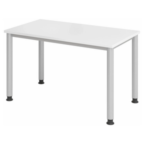 Höhenverstellbarer Schreibtisch HILO 612 S in Weiß und Silber mit vier runden Beinen von hjh OFFICE PRO