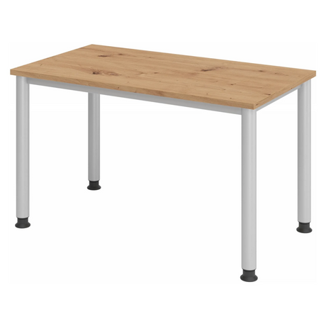 Höhenverstellbarer Schreibtisch HILO 612 S in Asteiche und Silber mit vier runden Beinen von hjh OFFICE PRO