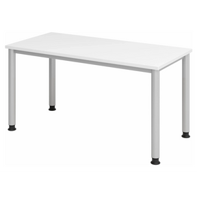 Weißer Schreibtisch HILO 614 S mit silberfarbenen Beinen und weißer Tischplatte von hjh OFFICE PRO