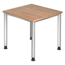 Höhenverstellbarer Schreibtisch HILO 8 S mit Tischplatte in Nussbaumoptik und silbernen Beinen von hjh OFFICE PRO