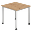 Höhenverstellbarer Schreibtisch HILO 8 S in Asteiche mit silbernen Metallbeinen von hjh OFFICE PRO