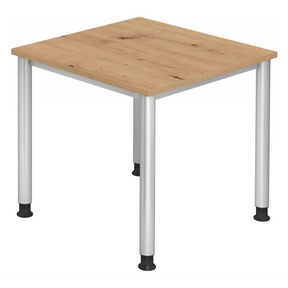 Höhenverstellbarer Schreibtisch HILO 8 S in Asteiche mit silbernen Metallbeinen von hjh OFFICE PRO