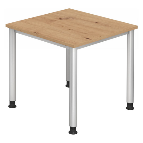 Höhenverstellbarer Schreibtisch HILO 8 S in Asteiche mit silbernen Metallbeinen von hjh OFFICE PRO