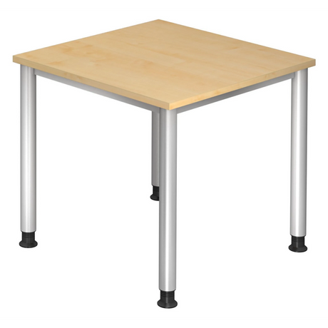 Höhenverstellbarer Schreibtisch HILO 8 S mit heller Ahornoberfläche und silbernen Beinen von hjh OFFICE PRO