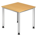 Höhenverstellbarer Schreibtisch HILO 8 S in Buche mit silbernen Metallbeinen von hjh OFFICE PRO