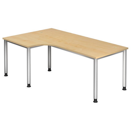 L-förmiger Schreibtisch HILO 82 S in Ahorn-Optik mit silbernen Metallbeinen von hjh OFFICE PRO