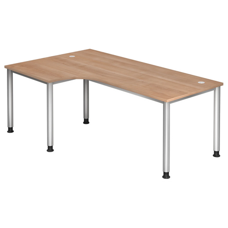 L-förmiger Schreibtisch HILO 82 S in Nussbaum-Optik mit silbernen Beinen von hjh OFFICE PRO
