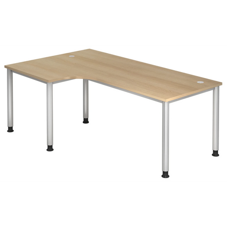 L-förmiger Schreibtisch HILO 82 S in Eiche-Optik mit silberfarbenen Beinen von hjh OFFICE PRO
